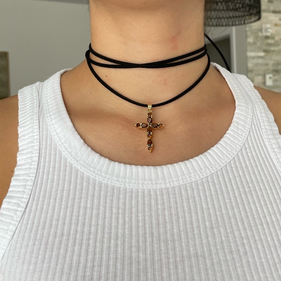 Crystal cross brown y2k choker - Picture 3 of 5